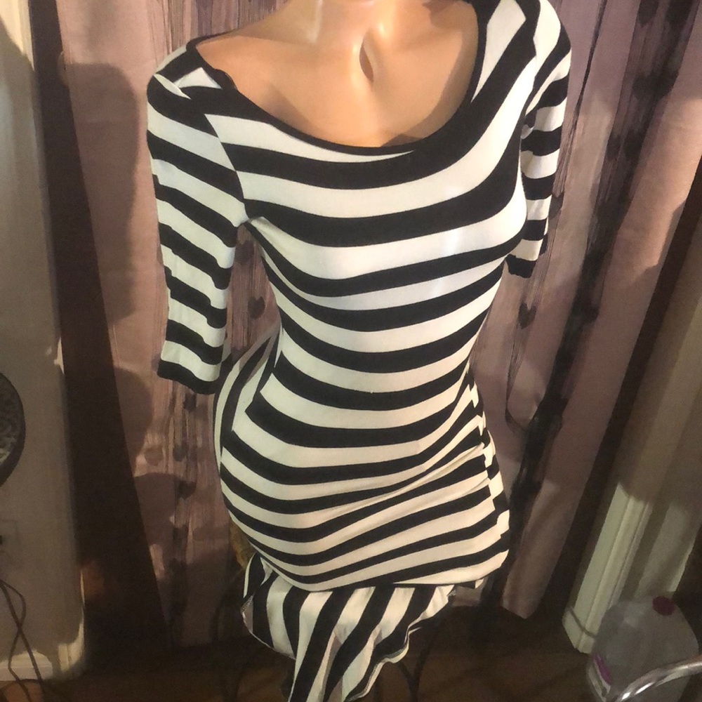 Bebe MADE IN USA black white strip asymmetrical dress S short Y2K vintage